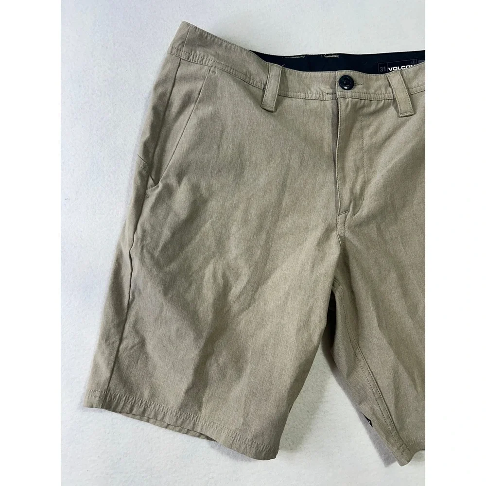 Volcom Mens Hybrid Shorts Khaki Tan Heathered Chino Boardshorts Size 31